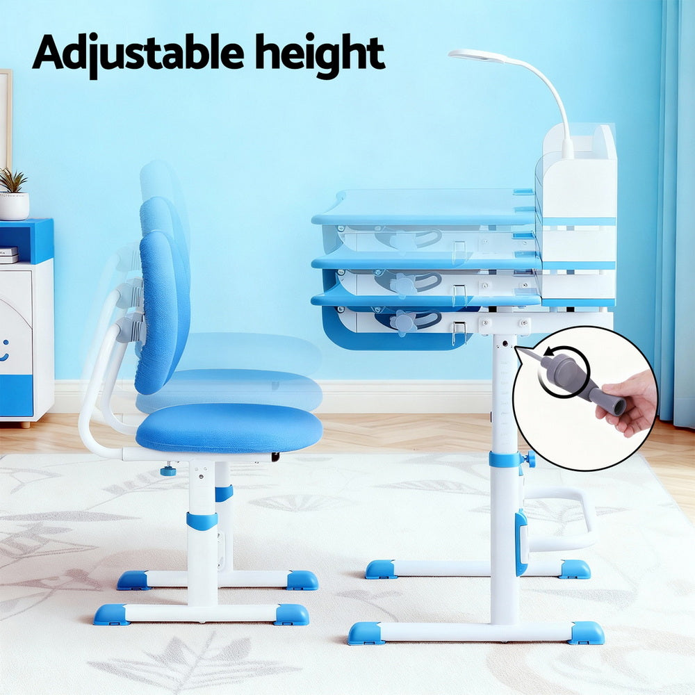 Keezi Kids Study Desk Chair Set Adjustable Ergonomic Table LED Lamp Blue KTC-A-STU-FA-BL