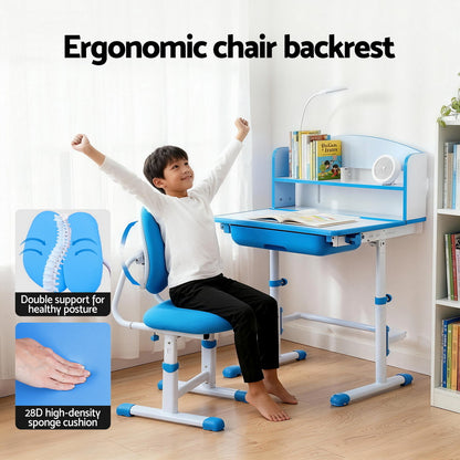 Keezi Kids Study Desk Chair Set Adjustable Ergonomic Table LED Lamp Blue KTC-A-STU-FA-BL