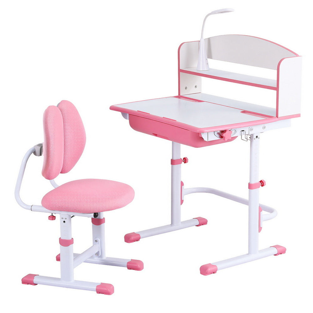 Keezi Kids Study Desk Chair Set Adjustable Ergonomic Table LED Lamp Pink KTC-A-STU-FA-PK