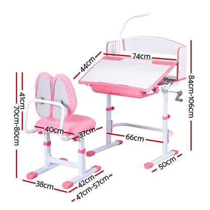 Keezi Kids Study Desk Chair Set Adjustable Ergonomic Table LED Lamp Pink KTC-A-STU-FA-PK