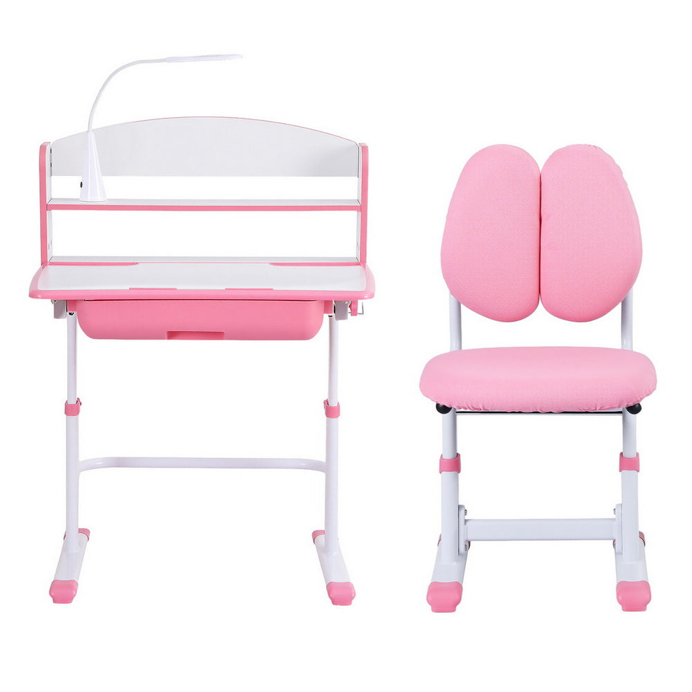 Keezi Kids Study Desk Chair Set Adjustable Ergonomic Table LED Lamp Pink KTC-A-STU-FA-PK