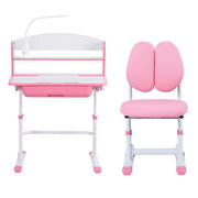 Keezi Kids Study Desk Chair Set Adjustable Ergonomic Table LED Lamp Pink