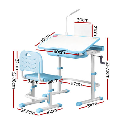 Keezi Kids Table and Chair Set Adjustable Study Desk w/ LED Lamp Reading Blue KTC-A-STU-PL-BL
