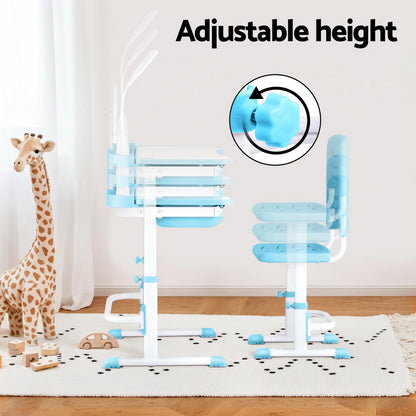 Keezi Kids Table and Chair Set Adjustable Study Desk w/ LED Lamp Reading Blue KTC-A-STU-PL-BL
