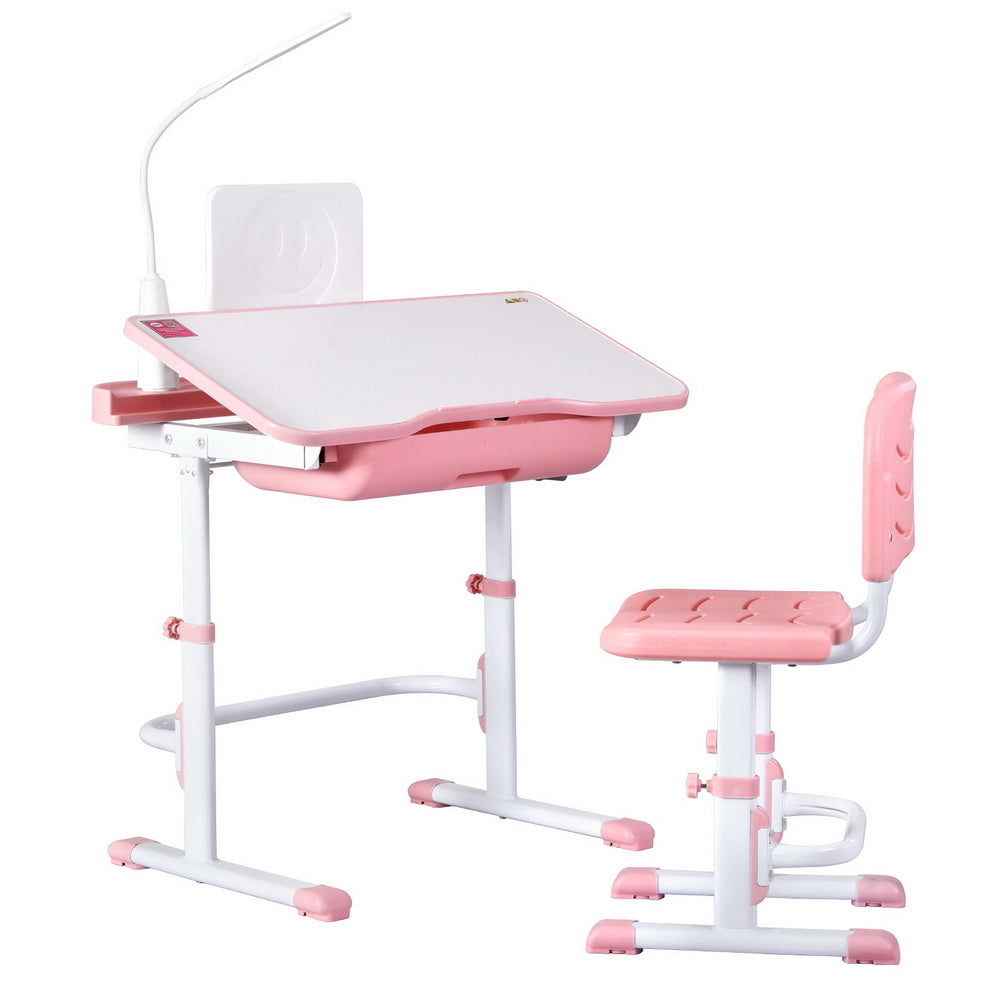 Keezi Kids Table and Chair Set Adjustable Study Desk w/ LED Lamp Reading Pink KTC-A-STU-PL-PK
