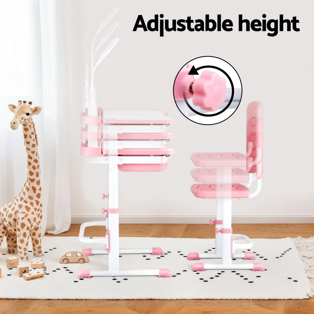 Keezi Kids Table and Chair Set Adjustable Study Desk w/ LED Lamp Reading Pink KTC-A-STU-PL-PK