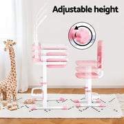 Keezi Kids Table and Chair Set Adjustable Study Desk w/ LED Lamp Reading Pink