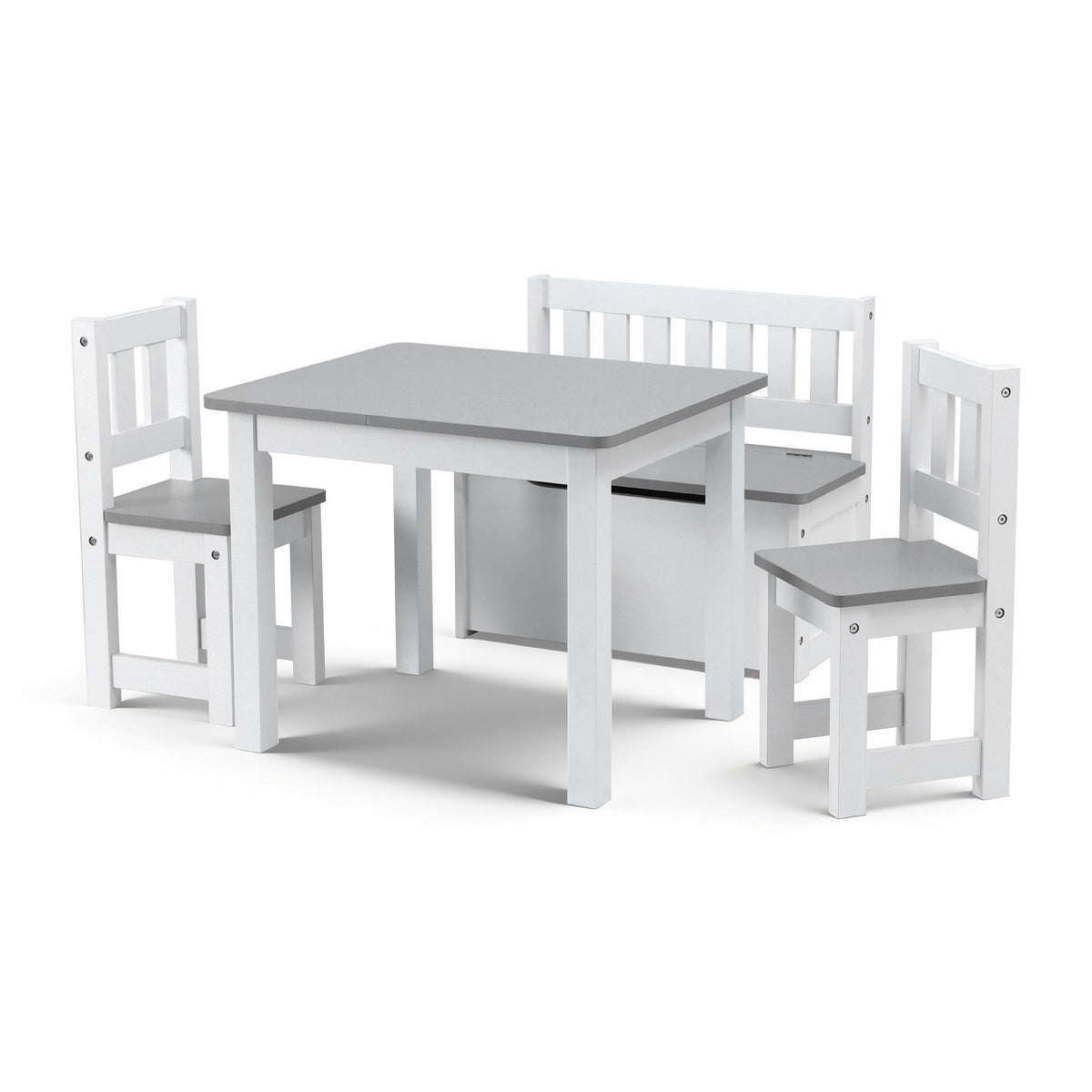 Keezi 2 in 1 Kids Table and Chair Set, Activity Table with Storage Bench and 2 Chairs for Reading, Drawing, KTC-G-BC-GY