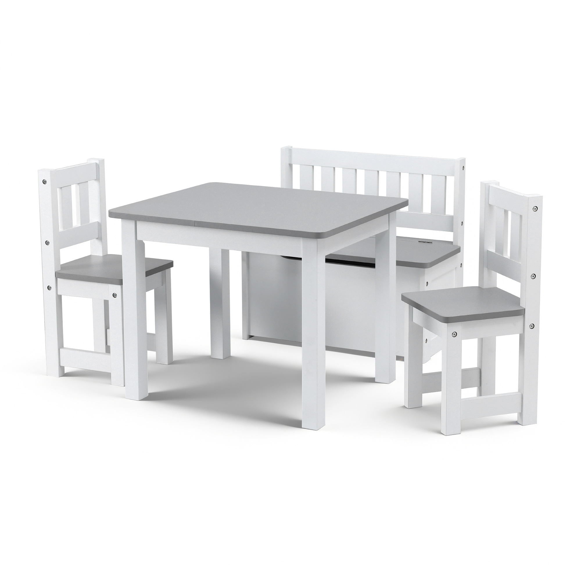Keezi 2 in 1 Kids Table and Chair Set, Activity Table with Storage Bench and 2 Chairs for Reading, Drawing, KTC-G-BC-GY