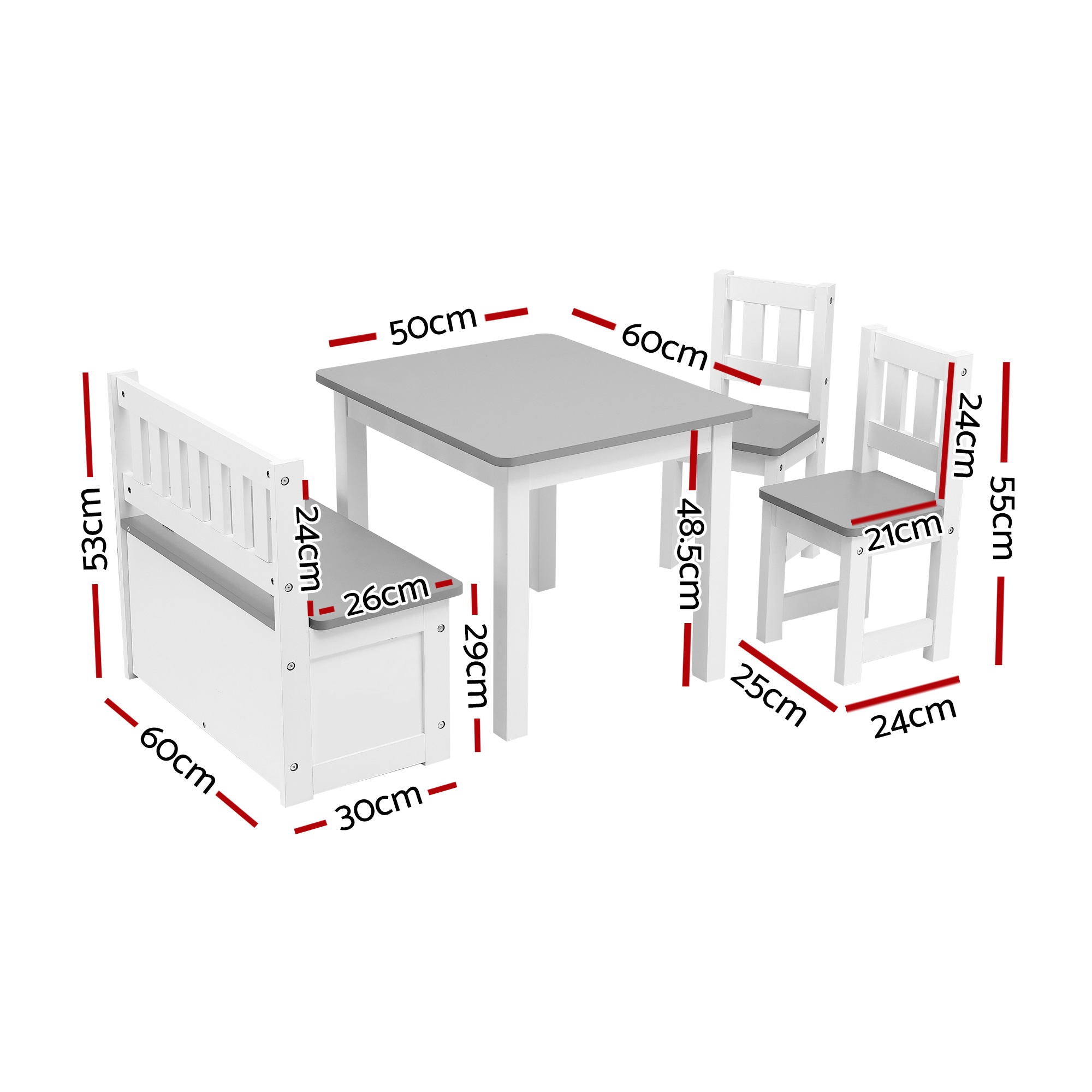 Keezi 2 in 1 Kids Table and Chair Set, Activity Table with Storage Bench and 2 Chairs for Reading, Drawing, KTC-G-BC-GY