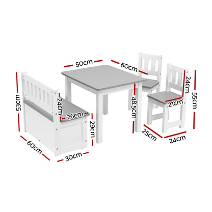 Keezi 2 in 1 Kids Table and Chair Set, Activity Table with Storage Bench and 2 Chairs for Reading, Drawing, KTC-G-BC-GY