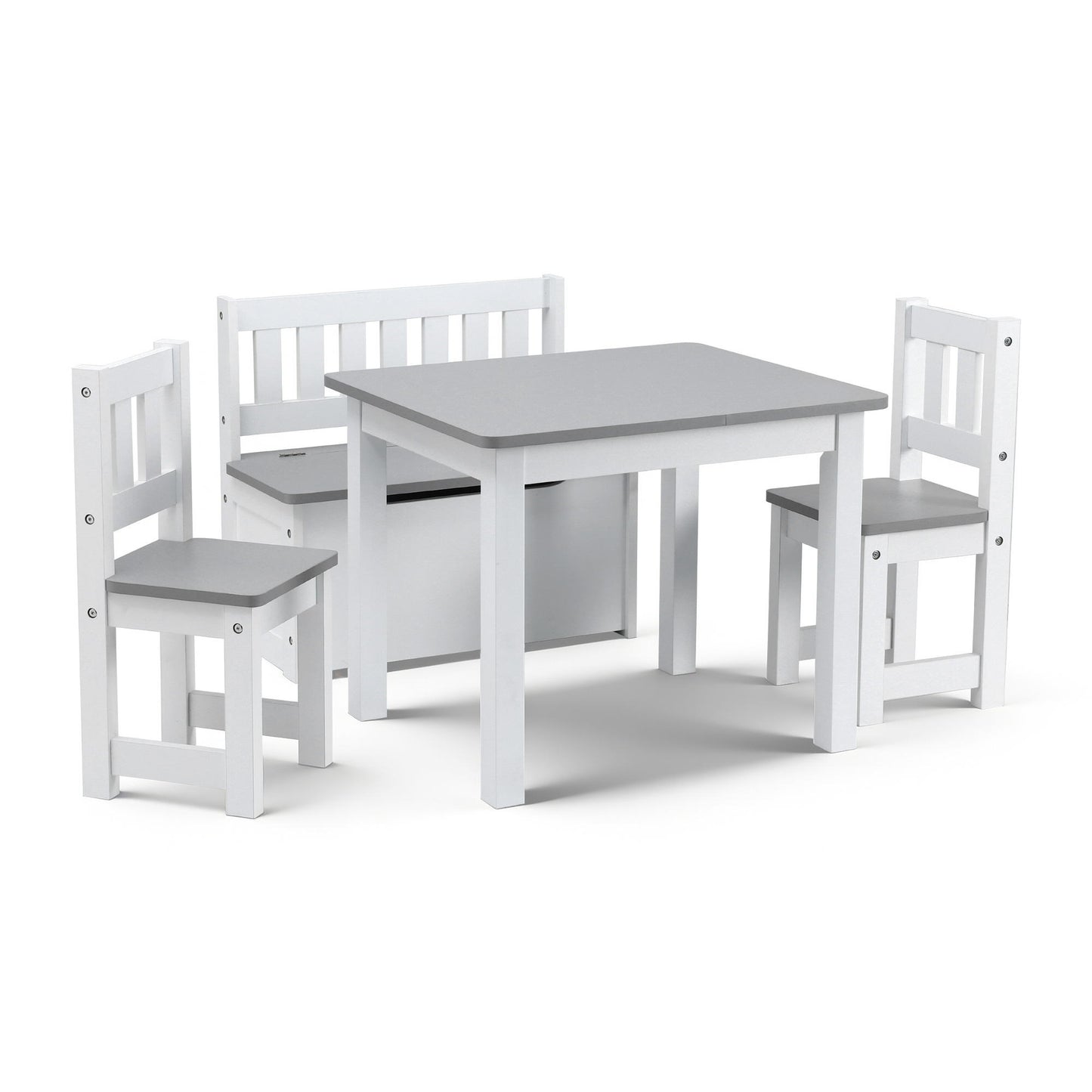 Keezi 2 in 1 Kids Table and Chair Set, Activity Table with Storage Bench and 2 Chairs for Reading, Drawing, KTC-G-BC-GY