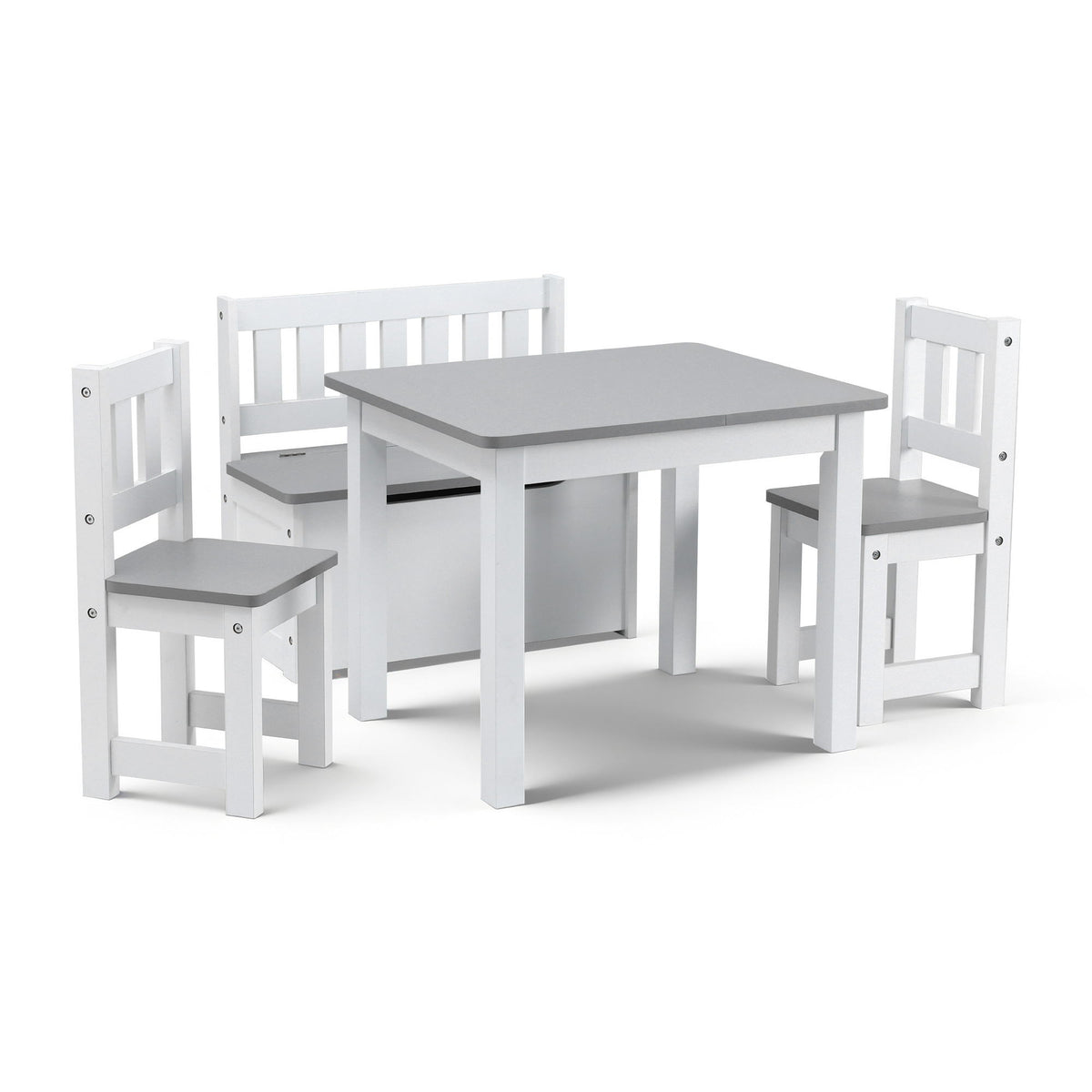 Keezi 2 in 1 Kids Table and Chair Set, Activity Table with Storage Bench and 2 Chairs for Reading, Drawing, KTC-G-BC-GY