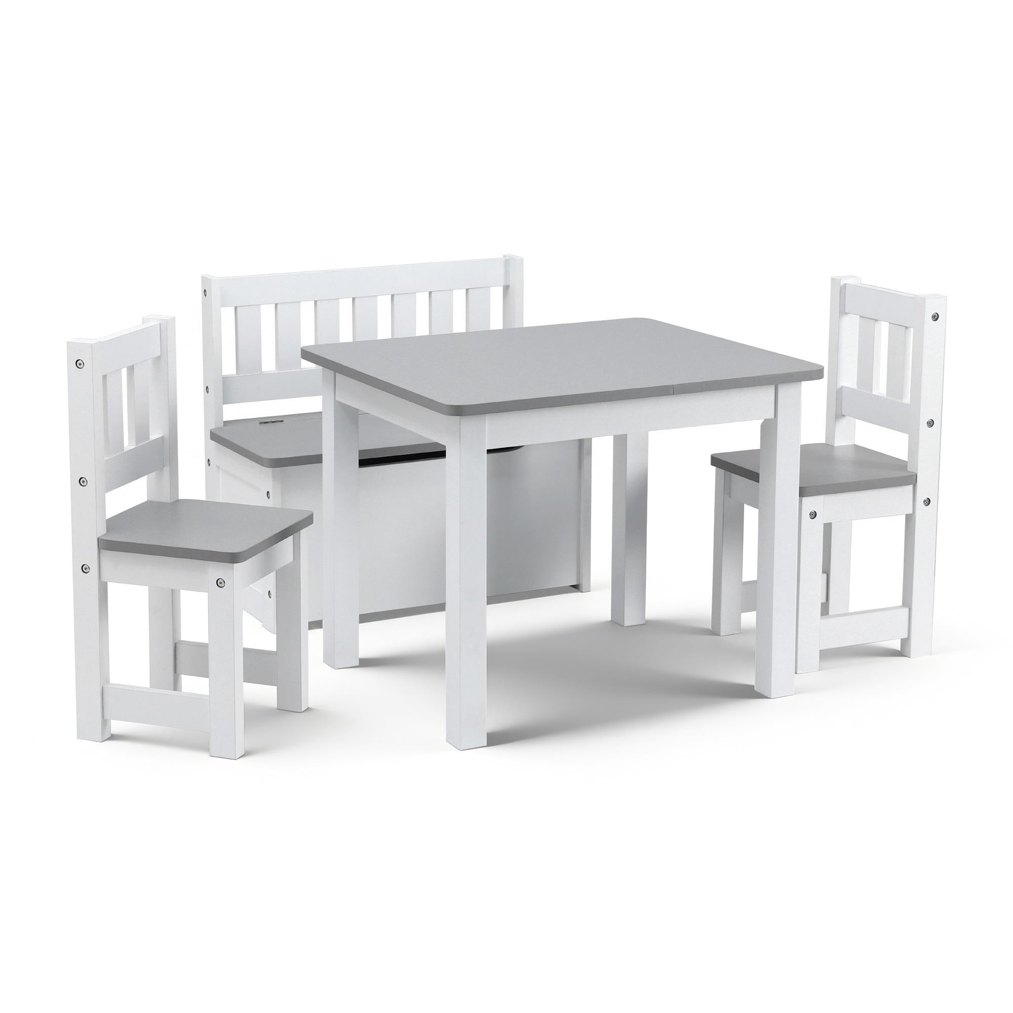 Keezi 2 in 1 Kids Table and Chair Set, Activity Table with Storage Bench and 2 Chairs for Reading, Drawing, KTC-G-BC-GY