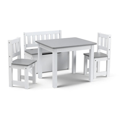 Keezi 2 in 1 Kids Table and Chair Set, Activity Table with Storage Bench and 2 Chairs for Reading, Drawing, KTC-G-BC-GY