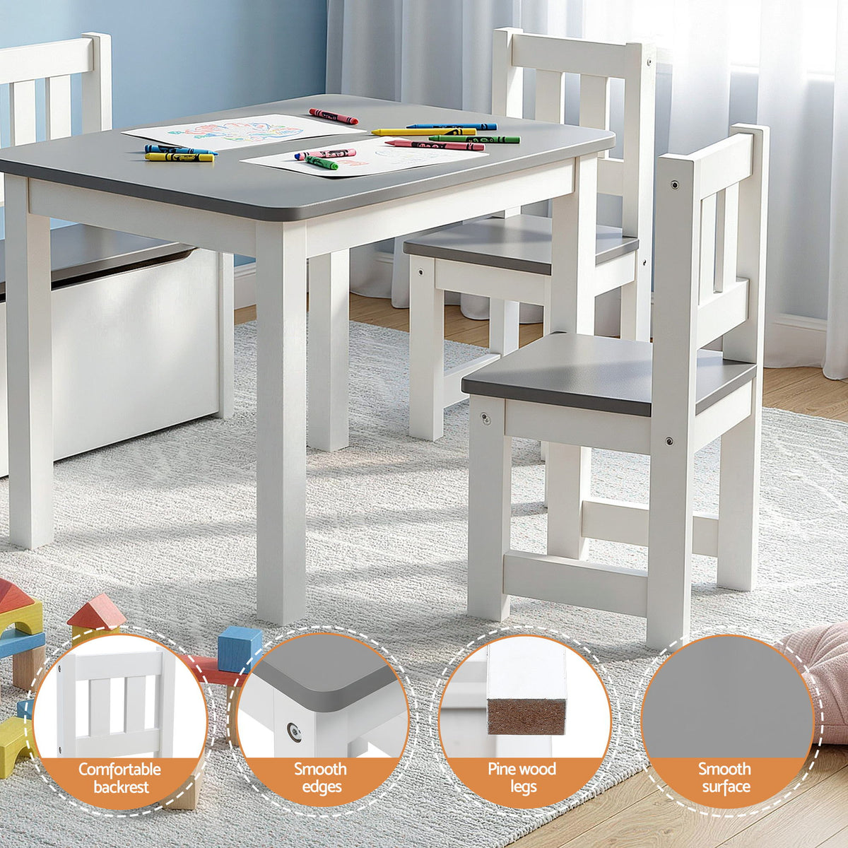 Keezi 2 in 1 Kids Table and Chair Set, Activity Table with Storage Bench and 2 Chairs for Reading, Drawing, KTC-G-BC-GY
