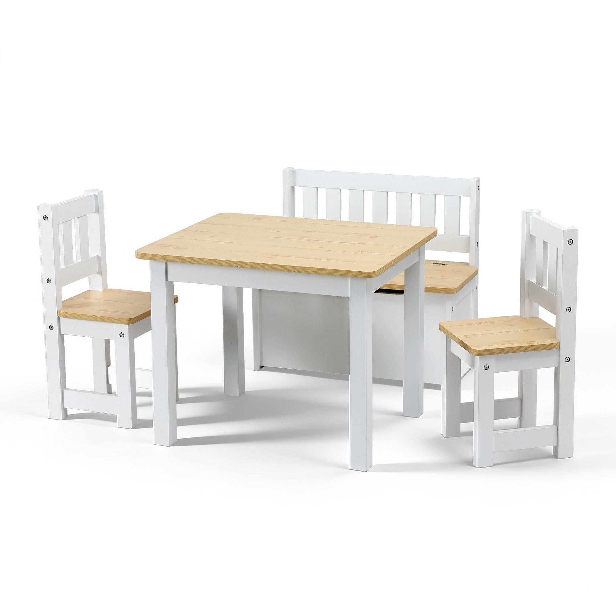 Keezi 2 in 1 Kids Table and Chair Set, Activity Table with Storage Bench and 2 Chairs for Reading, Drawing, KTC-G-BC-NT
