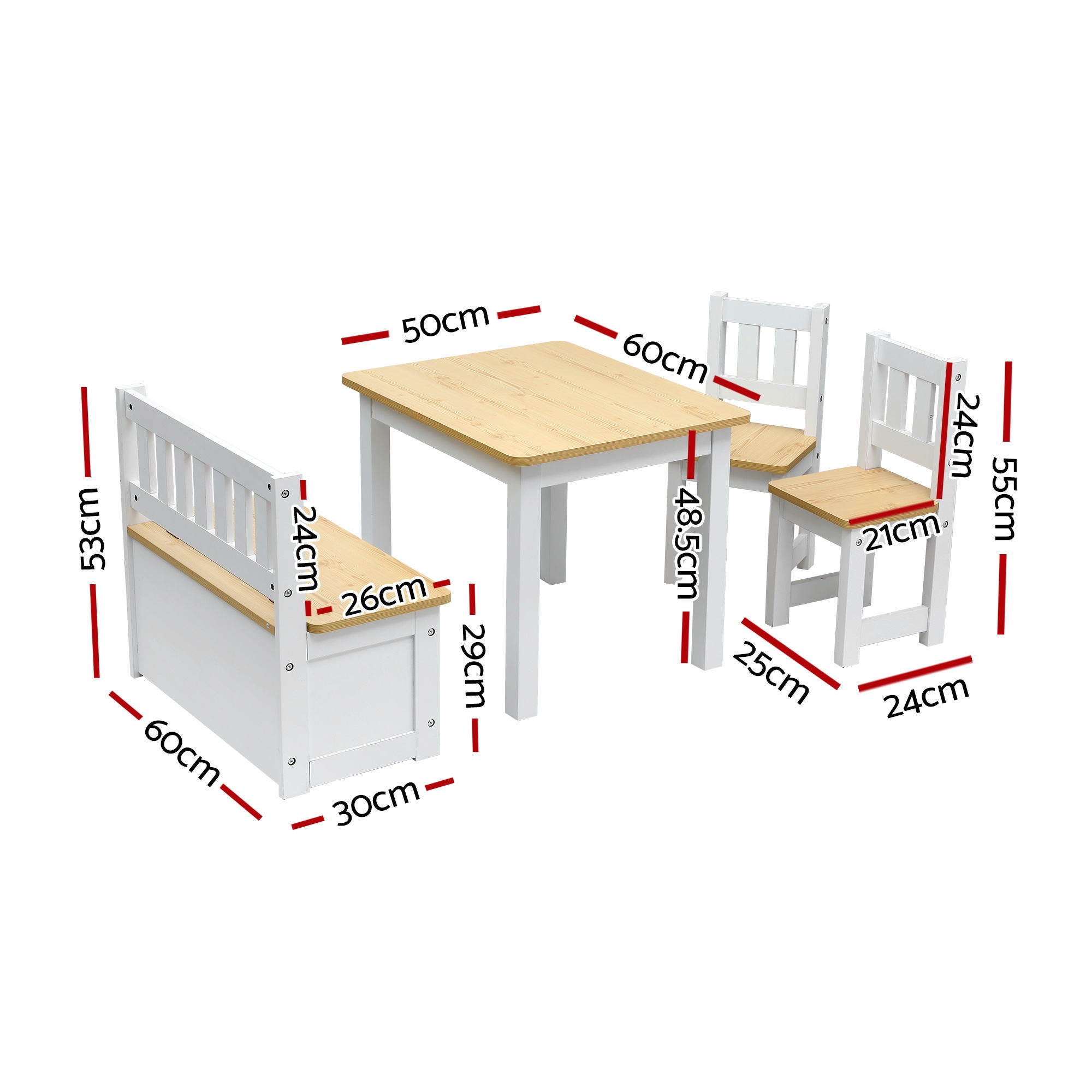 Keezi 2 in 1 Kids Table and Chair Set, Activity Table with Storage Bench and 2 Chairs for Reading, Drawing, KTC-G-BC-NT
