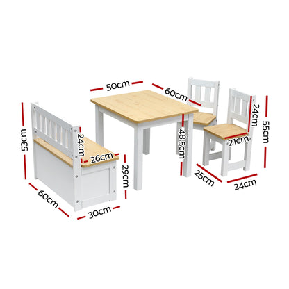 Keezi 2 in 1 Kids Table and Chair Set, Activity Table with Storage Bench and 2 Chairs for Reading, Drawing, KTC-G-BC-NT