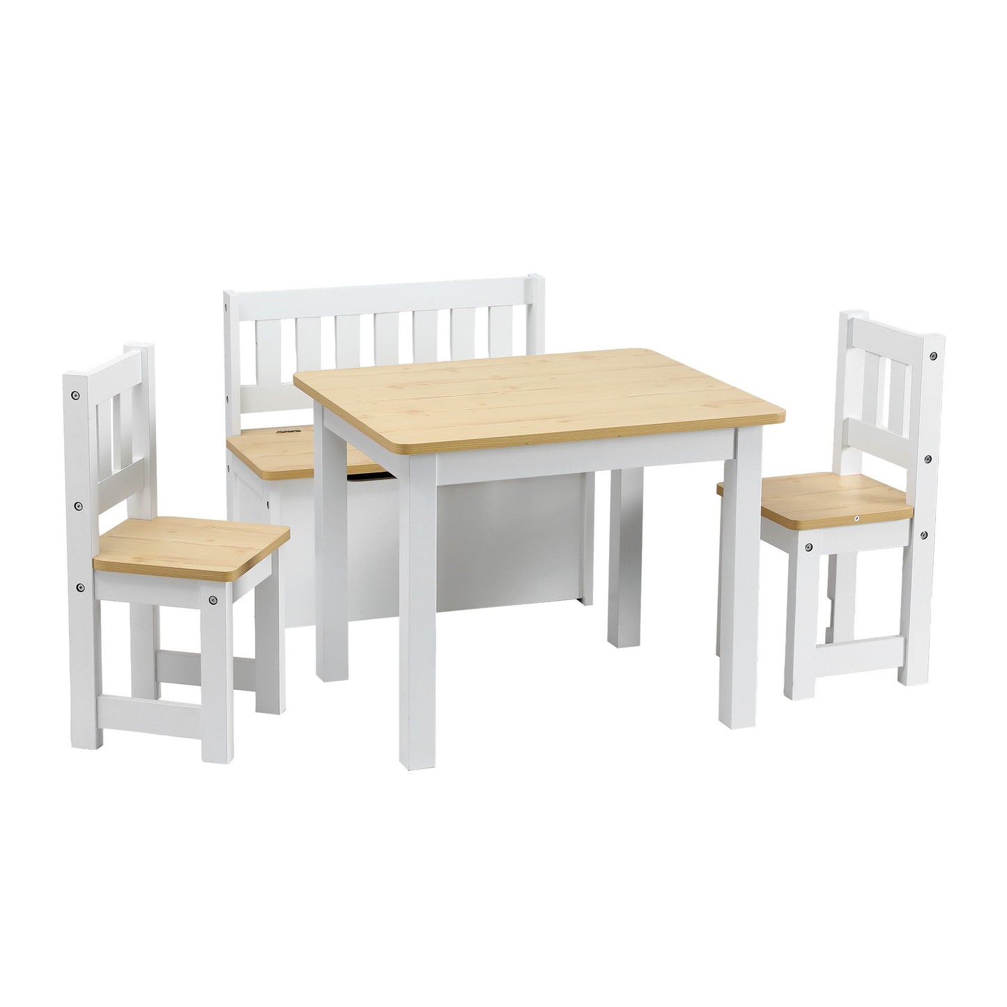 Keezi 2 in 1 Kids Table and Chair Set, Activity Table with Storage Bench and 2 Chairs for Reading, Drawing, KTC-G-BC-NT