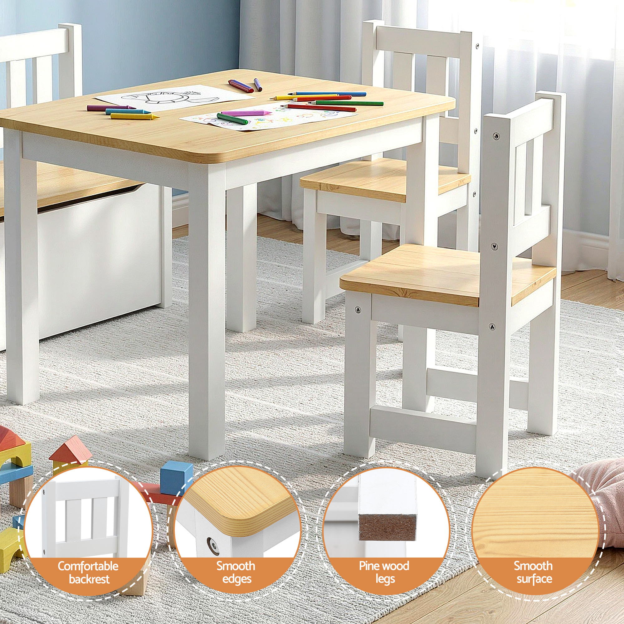 Keezi 2 in 1 Kids Table and Chair Set, Activity Table with Storage Bench and 2 Chairs for Reading, Drawing, KTC-G-BC-NT