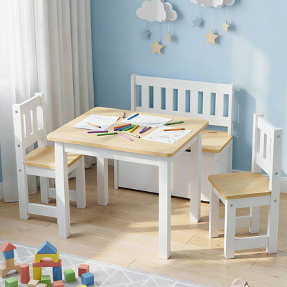 Keezi 2 in 1 Kids Table and Chair Set, Activity Table with Storage Bench and 2 Chairs for Reading, Drawing, KTC-G-BC-NT