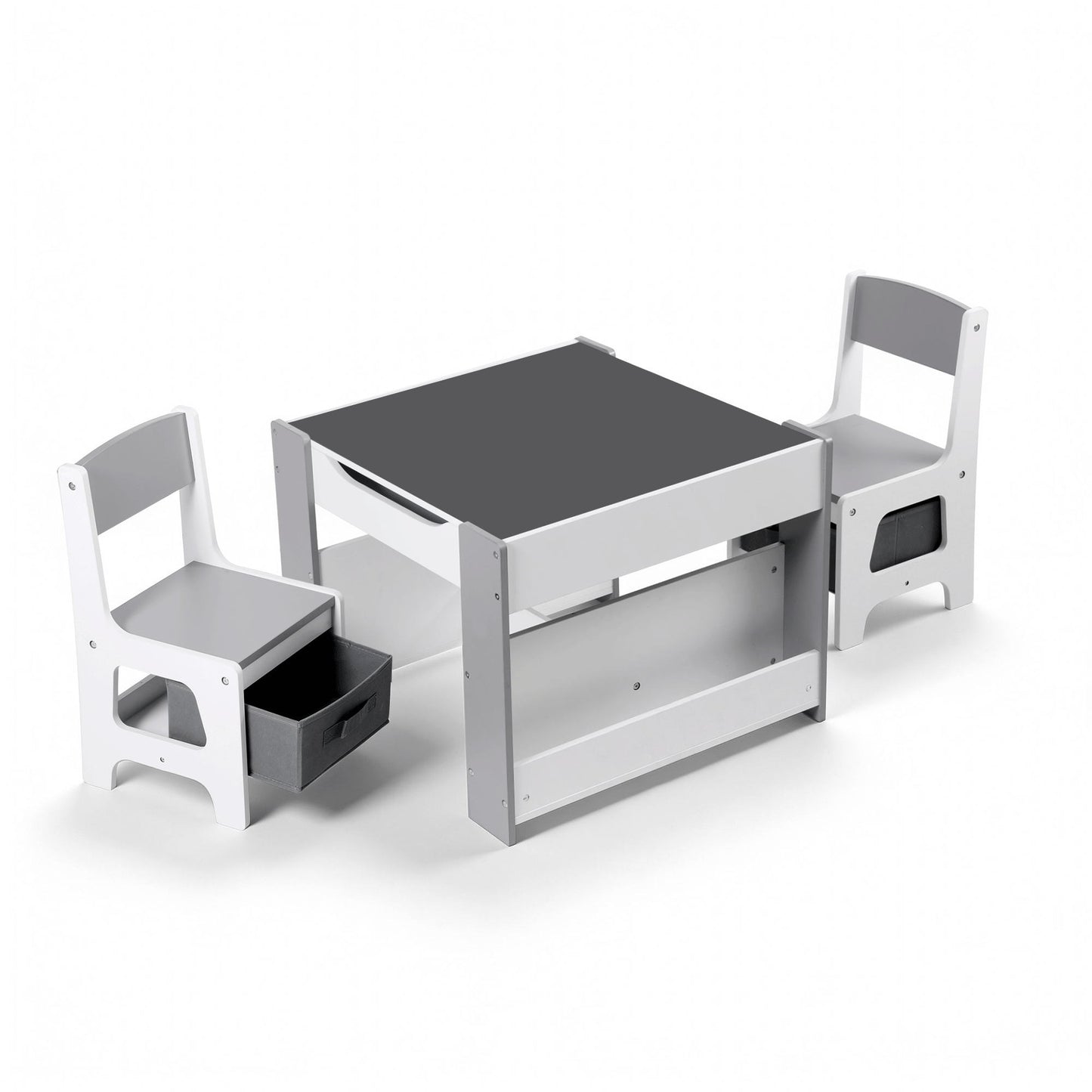Keezi Kids Table and Chair Set, 4 in 1 Wooden Activity Table with Bookcase, Storage Box and Detachable KTC-G-BS-GY