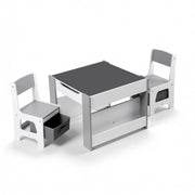 Keezi Kids Table and Chair Set, 4 in 1 Wooden Activity Table with Bookcase, Storage Box and Detachable KTC-G-BS-GY