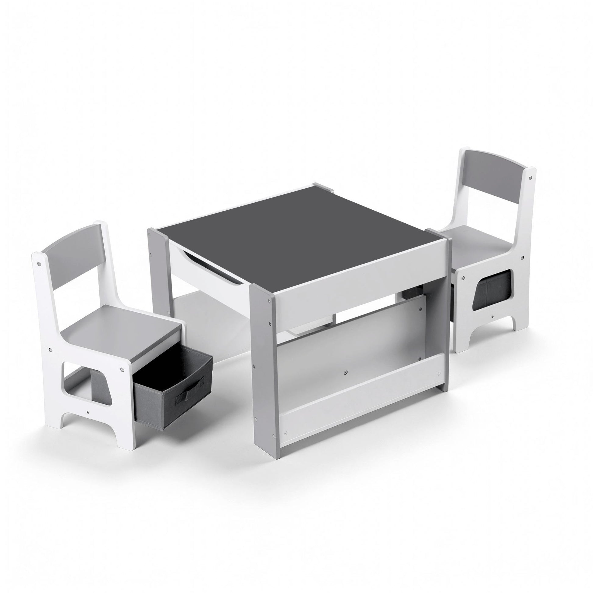 Keezi Kids Table and Chair Set, 4 in 1 Wooden Activity Table with Bookcase, Storage Box and Detachable KTC-G-BS-GY