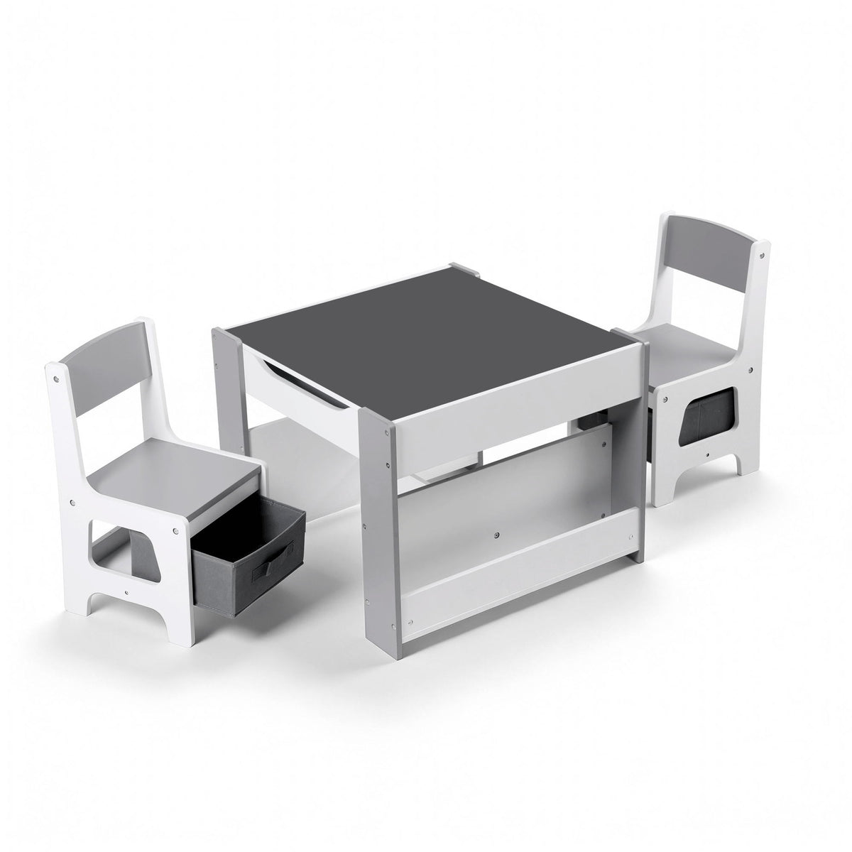 Keezi Kids Table and Chair Set, 4 in 1 Wooden Activity Table with Bookcase, Storage Box and Detachable KTC-G-BS-GY