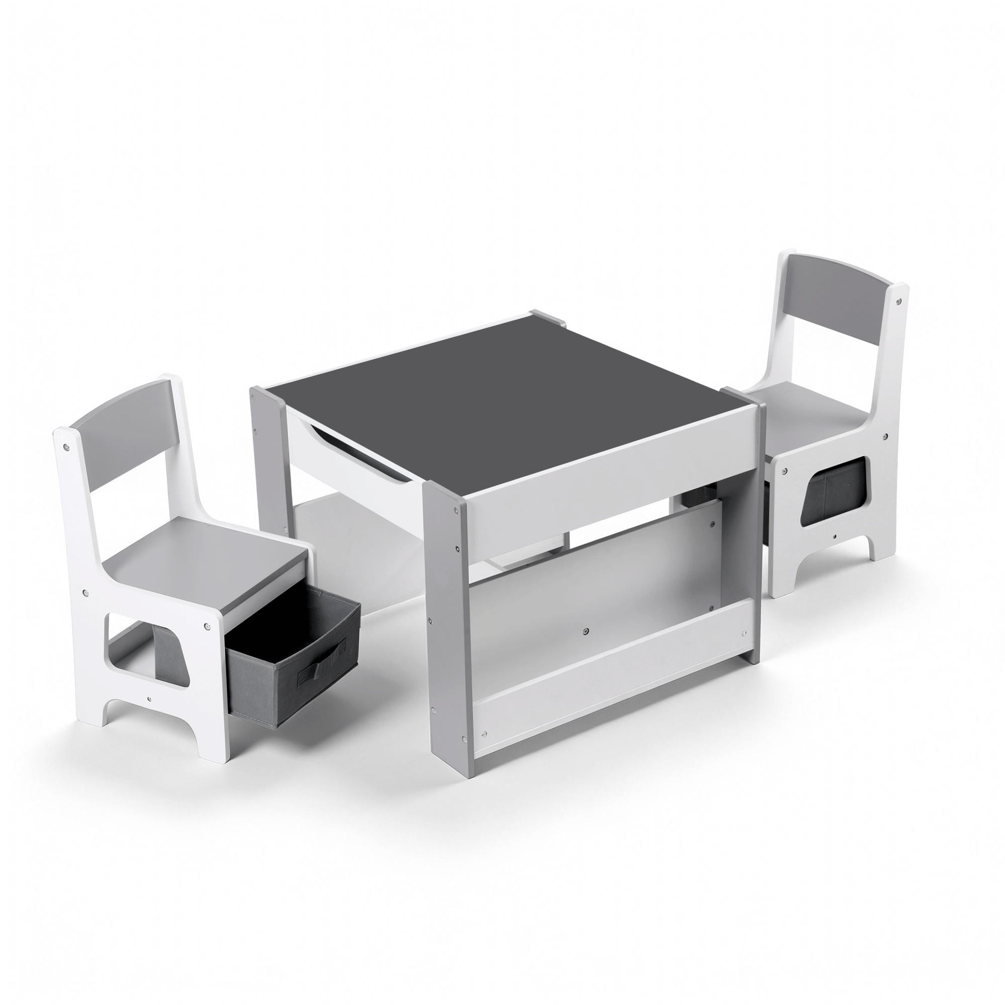 Keezi Kids Table and Chair Set, 4 in 1 Wooden Activity Table with Bookcase, Storage Box and Detachable KTC-G-BS-GY