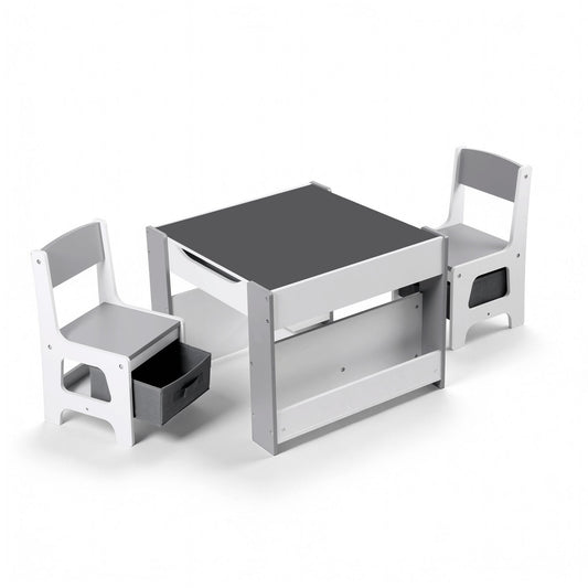 Keezi Kids Table and Chair Set, 4 in 1 Wooden Activity Table with Bookcase, Storage Box and Detachable KTC-G-BS-GY