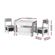 Keezi Kids Table and Chair Set, 4 in 1 Wooden Activity Table with Bookcase, Storage Box and Detachable KTC-G-BS-GY