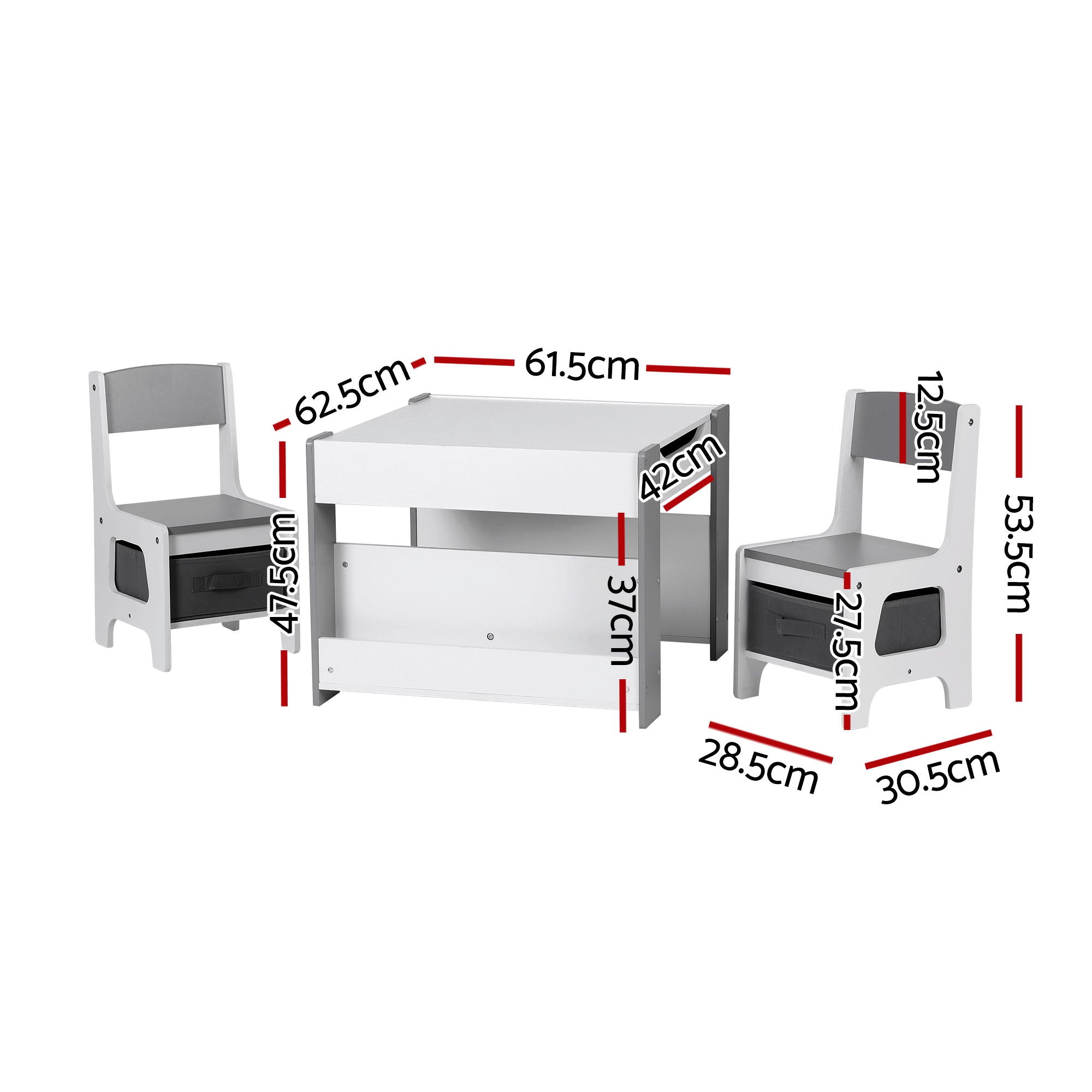 Keezi Kids Table and Chair Set, 4 in 1 Wooden Activity Table with Bookcase, Storage Box and Detachable KTC-G-BS-GY