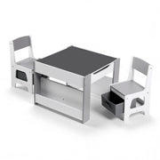 Keezi Kids Table and Chair Set, 4 in 1 Wooden Activity Table with Bookcase, Storage Box and Detachable KTC-G-BS-GY