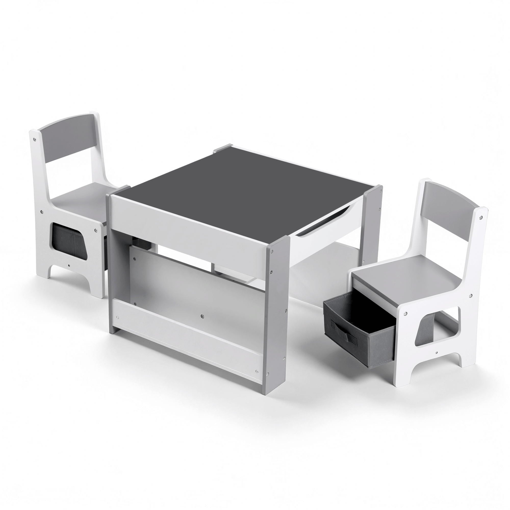 Keezi Kids Table and Chair Set, 4 in 1 Wooden Activity Table with Bookcase, Storage Box and Detachable KTC-G-BS-GY