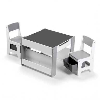 Keezi Kids Table and Chair Set, 4 in 1 Wooden Activity Table with Bookcase, Storage Box and Detachable KTC-G-BS-GY