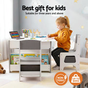 Keezi Kids Table and Chair Set, 4 in 1 Wooden Activity Table with Bookcase, Storage Box and Detachable KTC-G-BS-GY