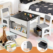 Keezi Kids Table and Chair Set, 4 in 1 Wooden Activity Table with Bookcase, Storage Box and Detachable KTC-G-BS-GY