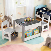 Keezi Kids Table and Chair Set, 4 in 1 Wooden Activity Table with Bookcase, Storage Box and Detachable KTC-G-BS-GY