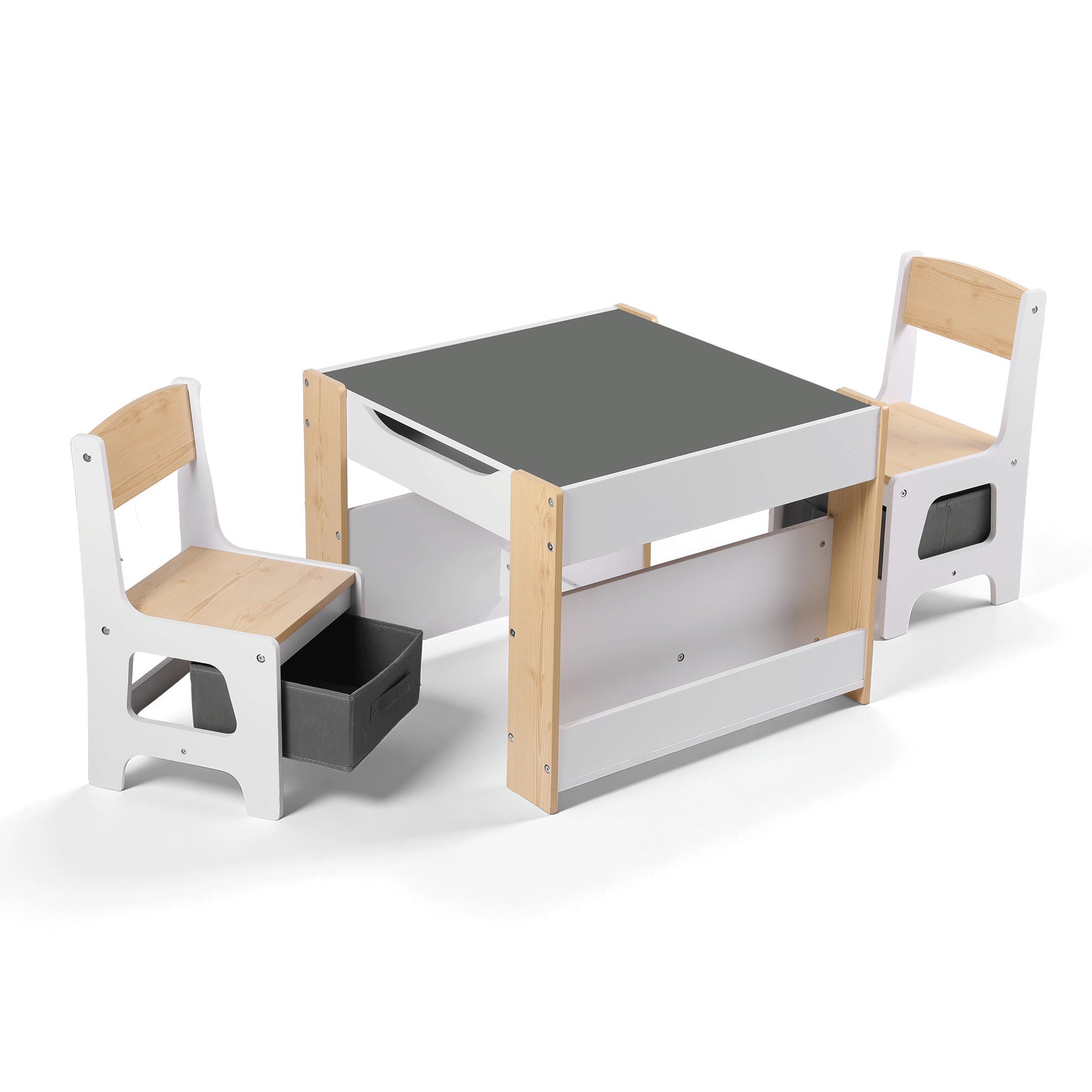 Keezi Kids Table and Chair Set, 4 in 1 Wooden Activity Table with Bookcase, Storage Box and Detachable KTC-G-BS-NT