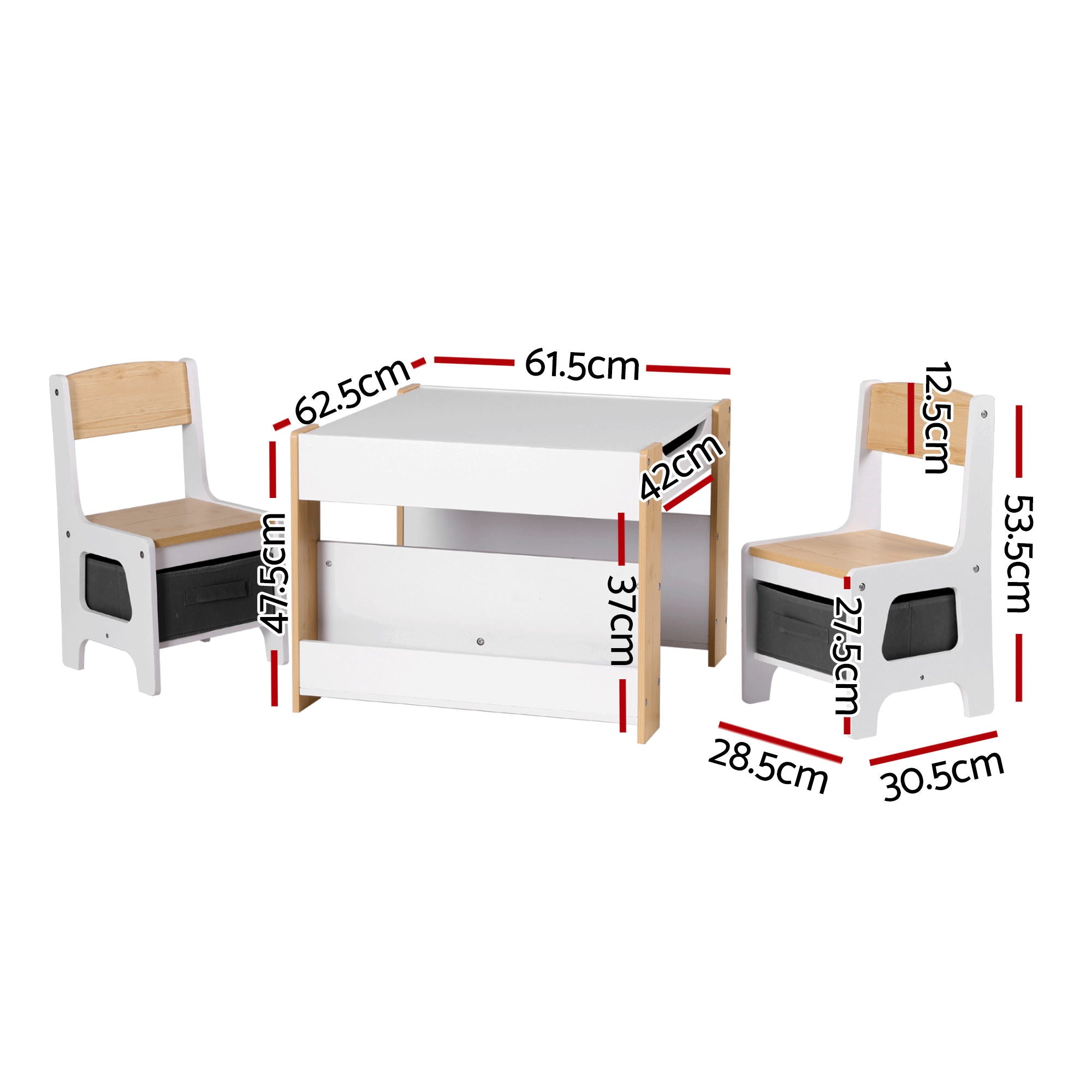 Keezi Kids Table and Chair Set, 4 in 1 Wooden Activity Table with Bookcase, Storage Box and Detachable KTC-G-BS-NT