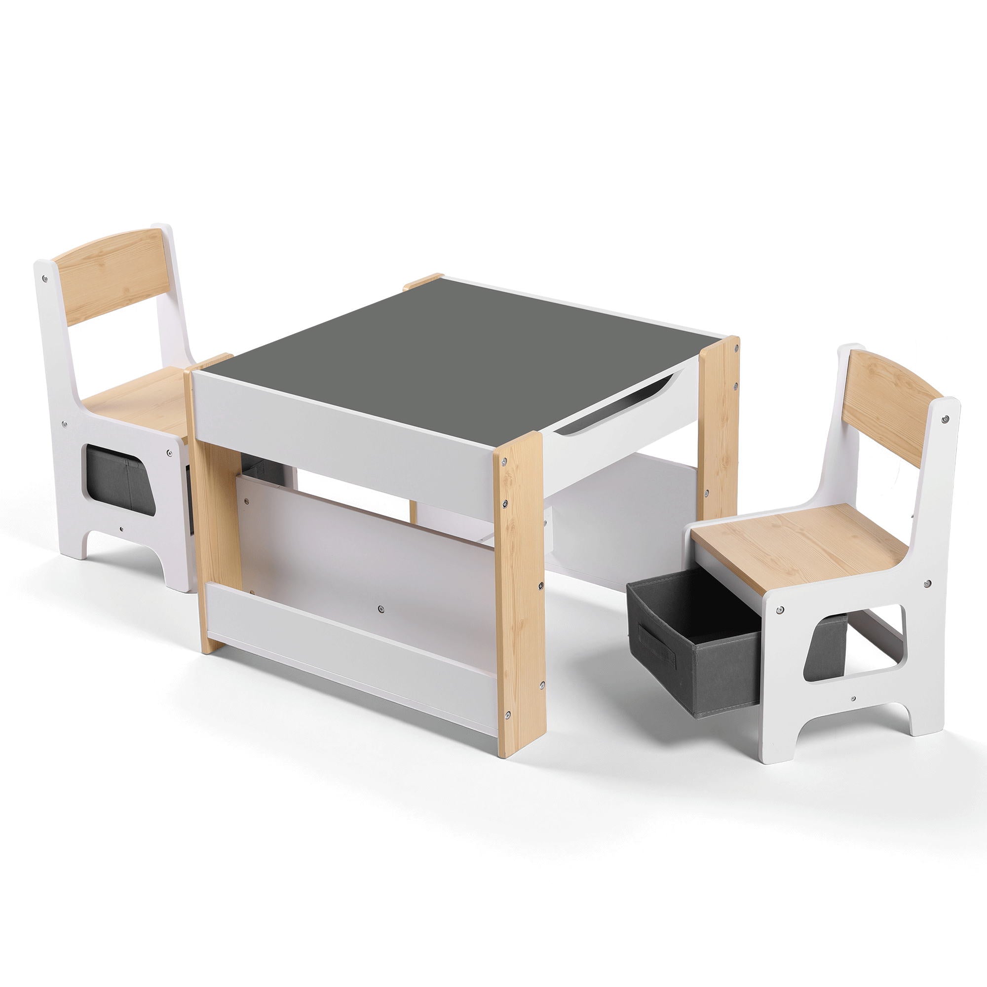 Keezi Kids Table and Chair Set, 4 in 1 Wooden Activity Table with Bookcase, Storage Box and Detachable KTC-G-BS-NT