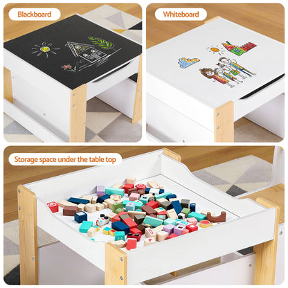 Keezi Kids Table and Chair Set, 4 in 1 Wooden Activity Table with Bookcase, Storage Box and Detachable KTC-G-BS-NT