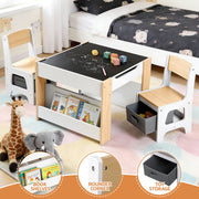Keezi Kids Table and Chair Set, 4 in 1 Wooden Activity Table with Bookcase, Storage Box and Detachable KTC-G-BS-NT