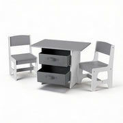 Keezi Kids Table and 2 Chairs Set Wooden Activity Table wit 2 Storage Drawers, Toddler Table and Chair Set KTC-G-MS-GY