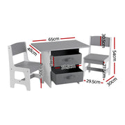Keezi Kids Table and 2 Chairs Set Wooden Activity Table wit 2 Storage Drawers, Toddler Table and Chair Set KTC-G-MS-GY