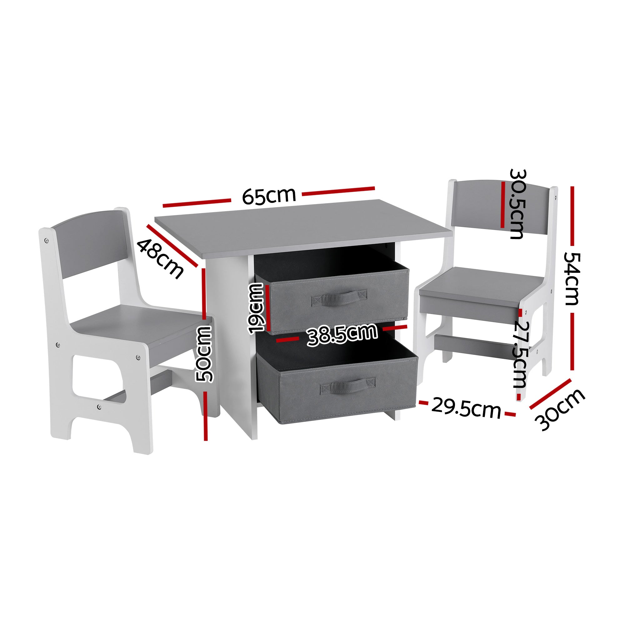 Keezi Kids Table and 2 Chairs Set Wooden Activity Table wit 2 Storage Drawers, Toddler Table and Chair Set KTC-G-MS-GY