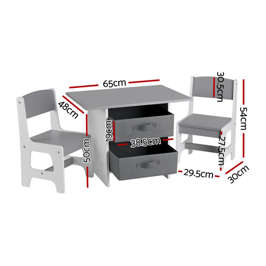 Keezi Kids Table and 2 Chairs Set Wooden Activity Table wit 2 Storage Drawers, Toddler Table and Chair Set KTC-G-MS-GY