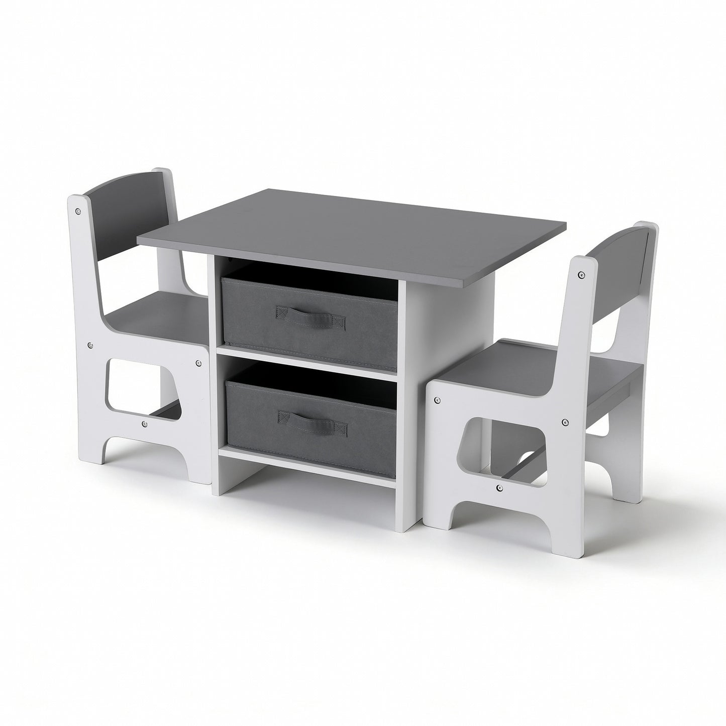 Keezi Kids Table and 2 Chairs Set Wooden Activity Table wit 2 Storage Drawers, Toddler Table and Chair Set KTC-G-MS-GY